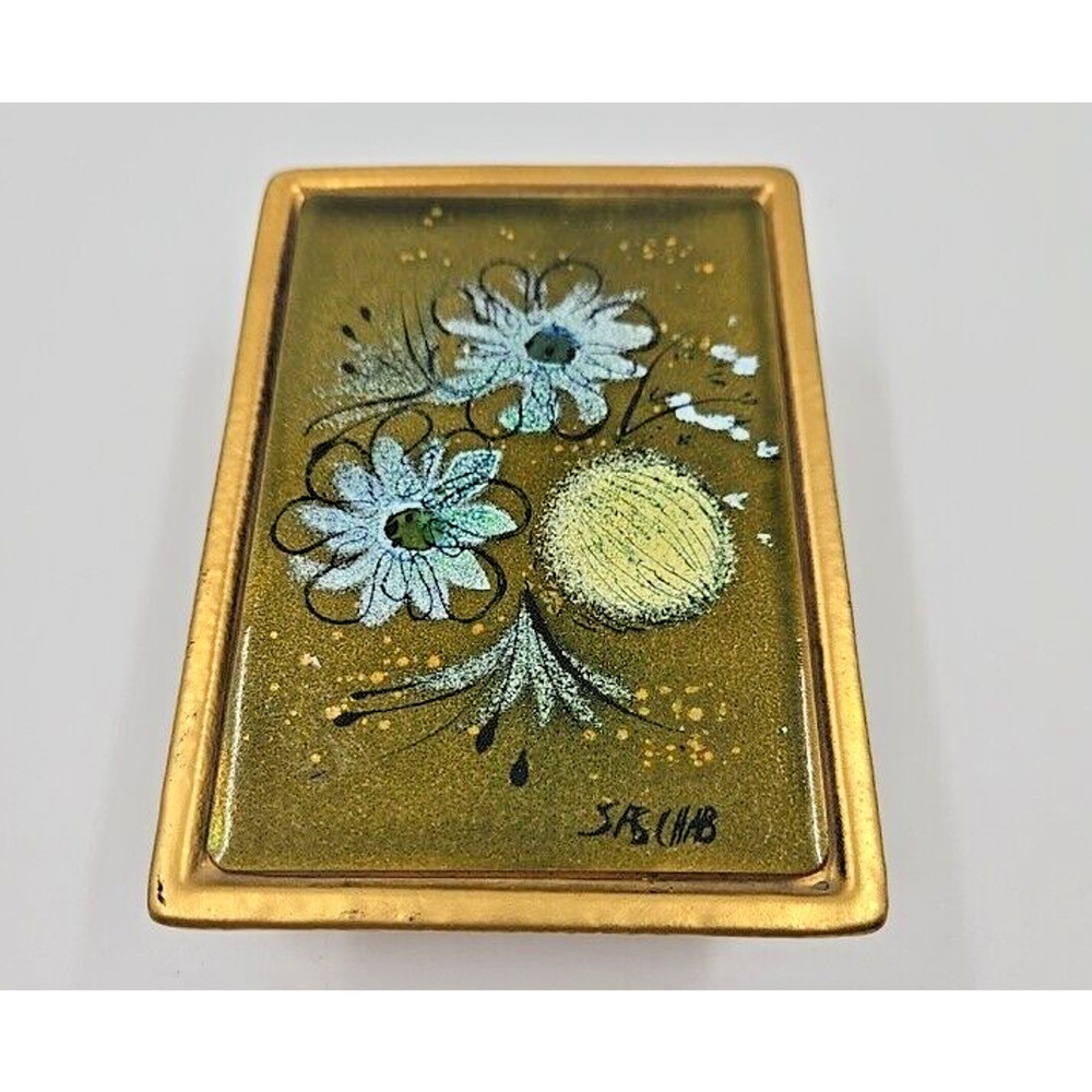 Vtg Sascha B Ceramic Cigarette/Trinket Box Enamel Flowers MCM 1960s Tobacciana